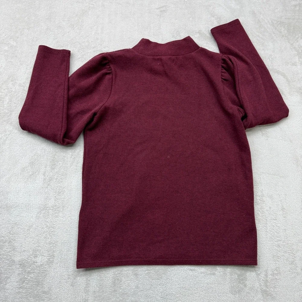 Madewell Shirt Women's Small Mockneck Puff‎ Sleeve Top Burgundy Knit Long Sleeve